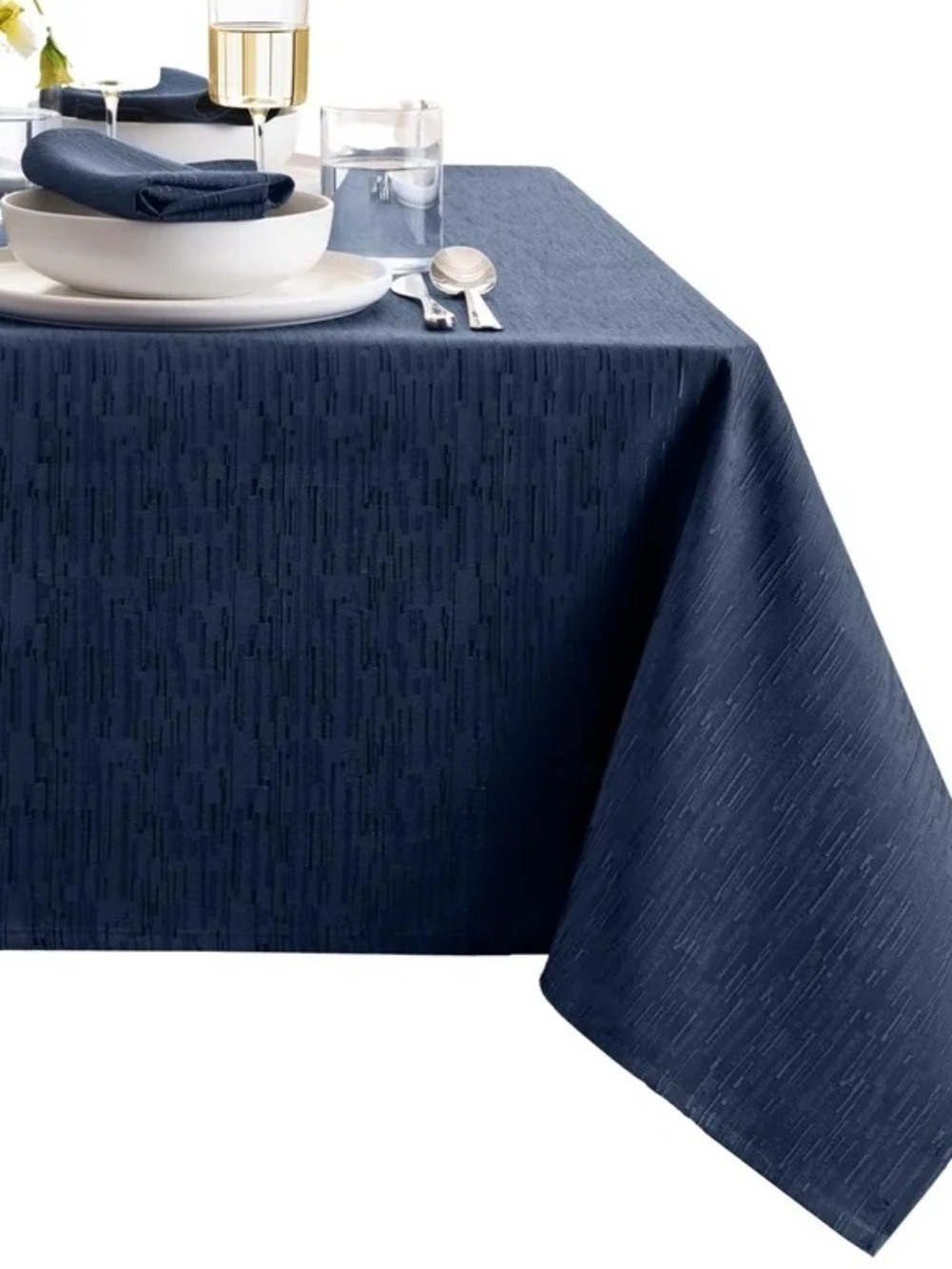 Classic Navy Textured Tablecloth - Home Dining - Picture 2 of 4